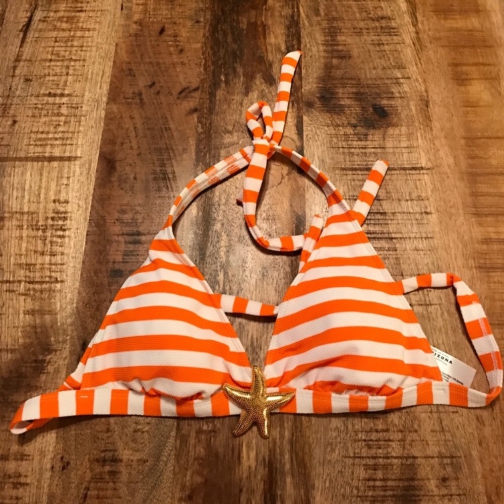 NEW- Orange/ white stripe halter bikini top size L